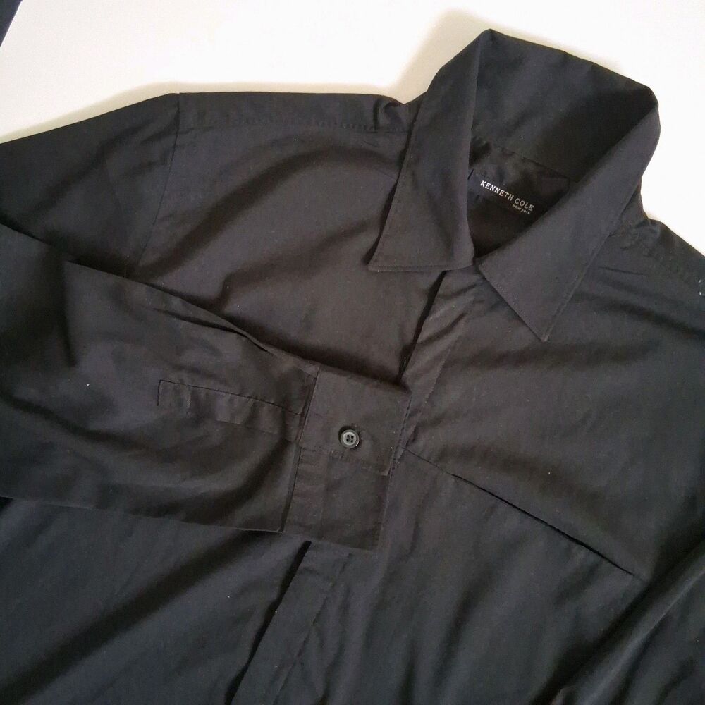 Kenneth Cole New York Shirt Button Up Hidden Placket Mens Medium Black Longslv